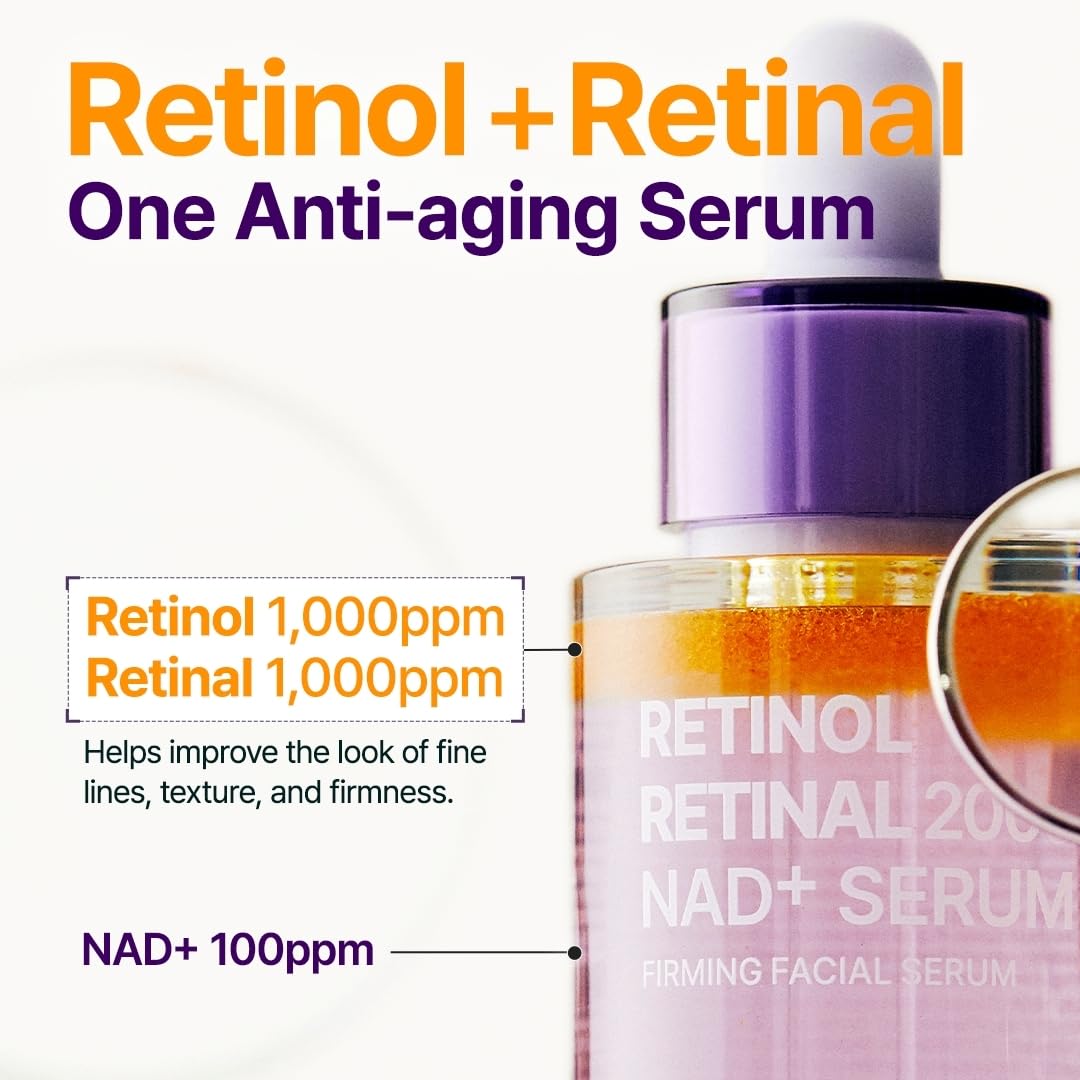 Retinol and retinal one anti-aging serum ingredient callouts