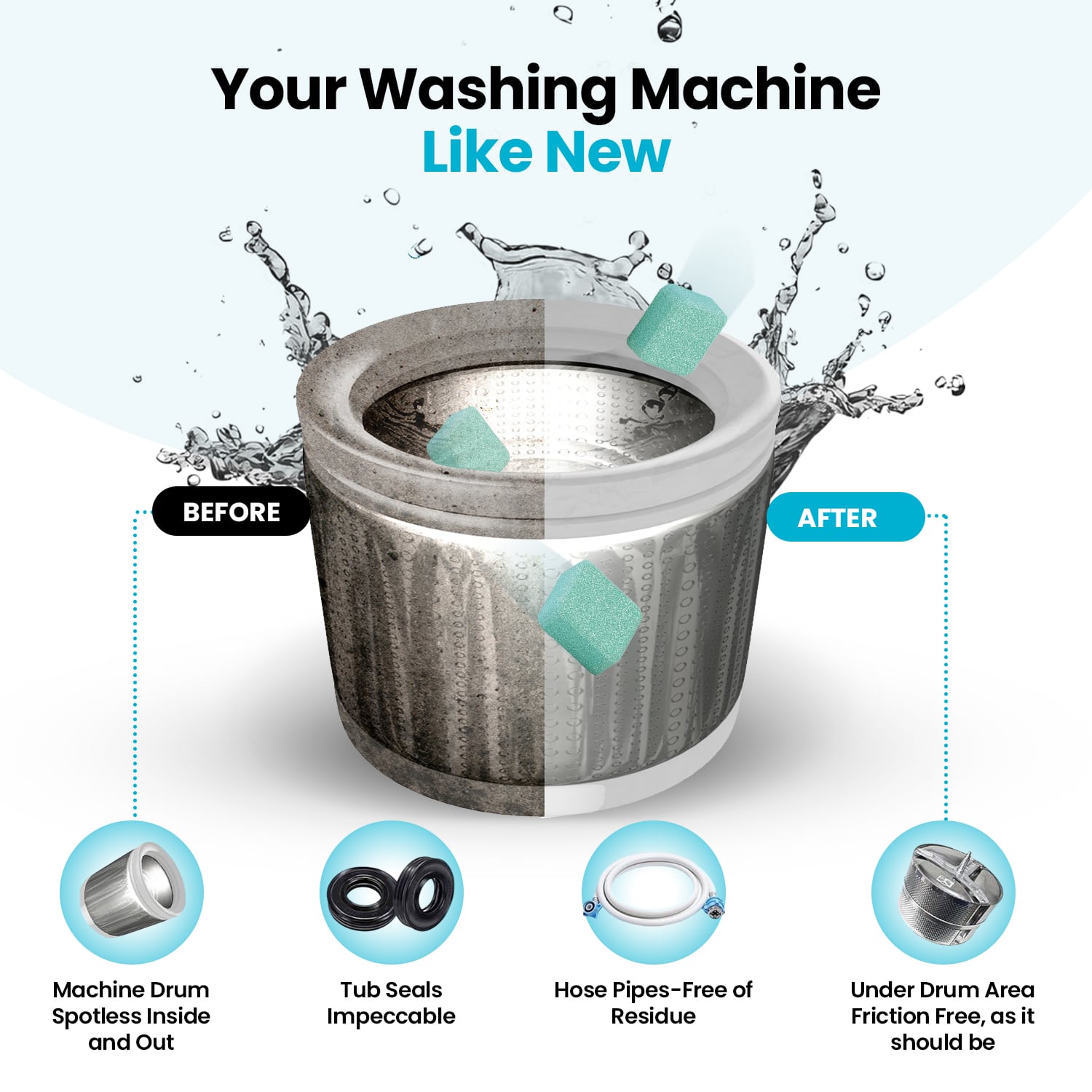 Dirty and clean washing machine drum comparison