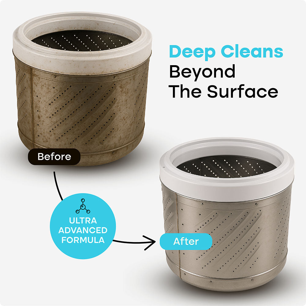 Before and after washing machine drum cleaning result