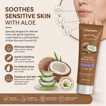 🔥LAST DAY Buy 1 Get 1 Free🔥Coconut Oil Facial Hair Removal Cream | Gentle Smooth Skin in Minutes