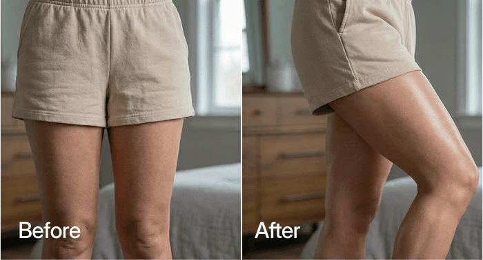 Before and after appearance of leg skin